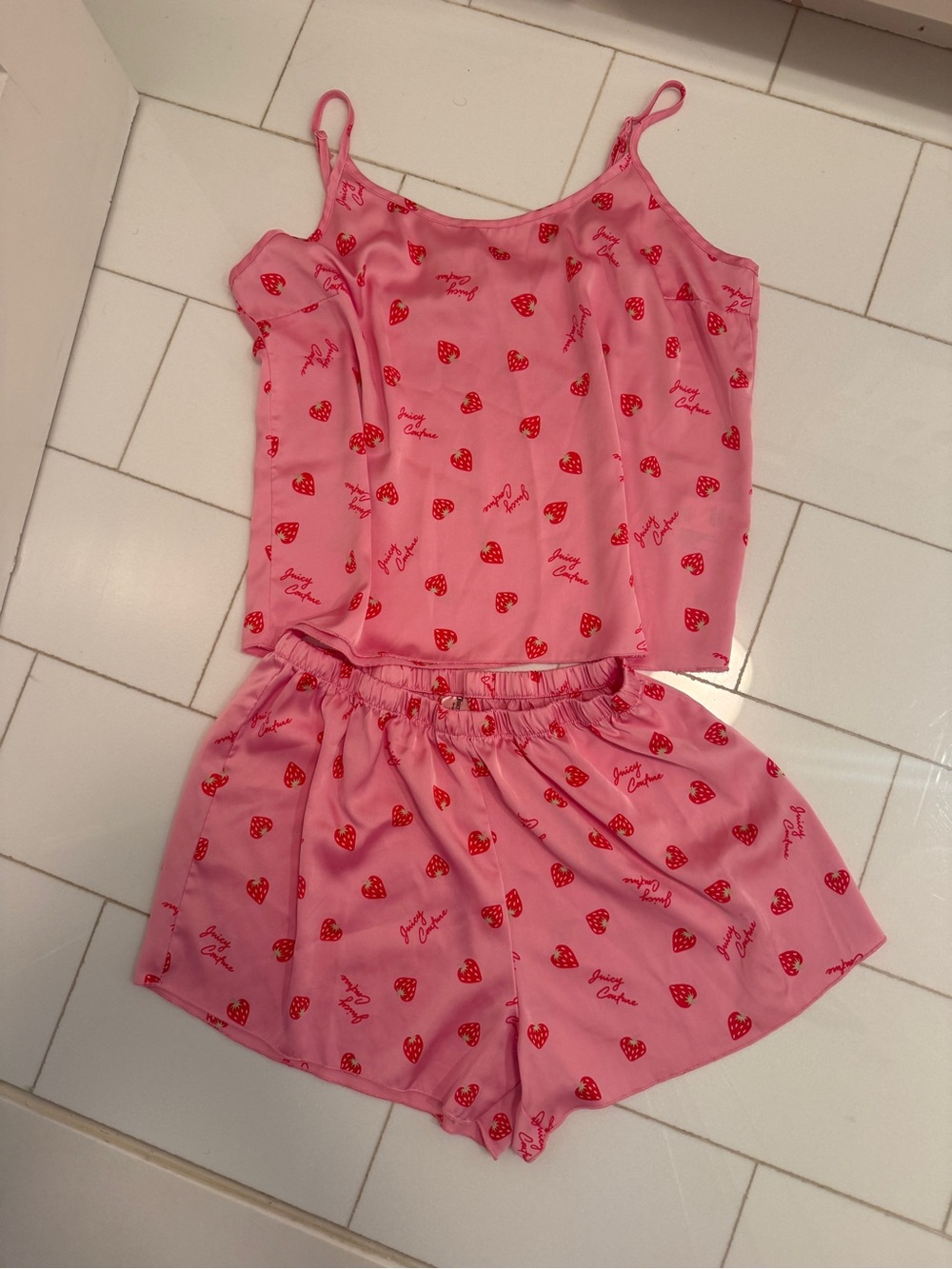 Juicy Couture Pink Strawberry Print Satin Pajama Set